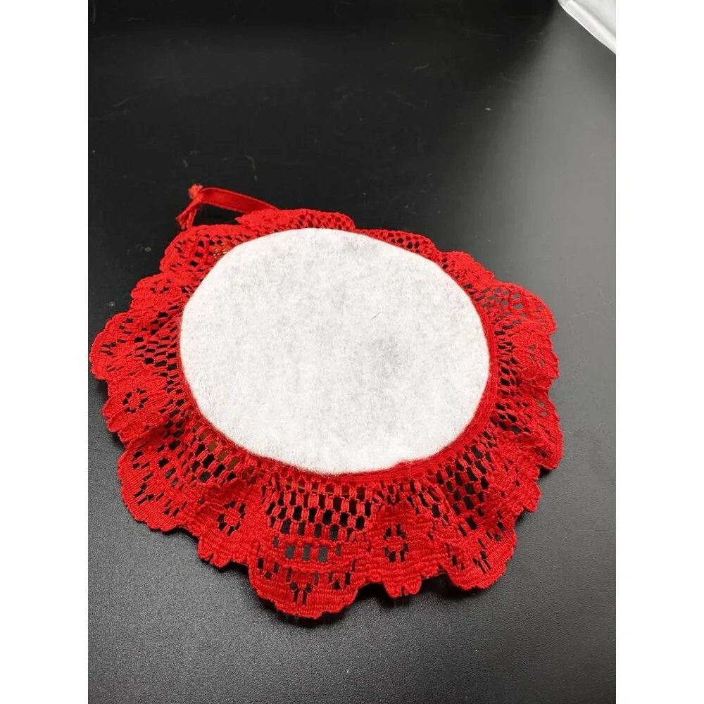Completed Candle Cross Stitch Embroidery Christmas Ornament Hoop‎ Red Lace